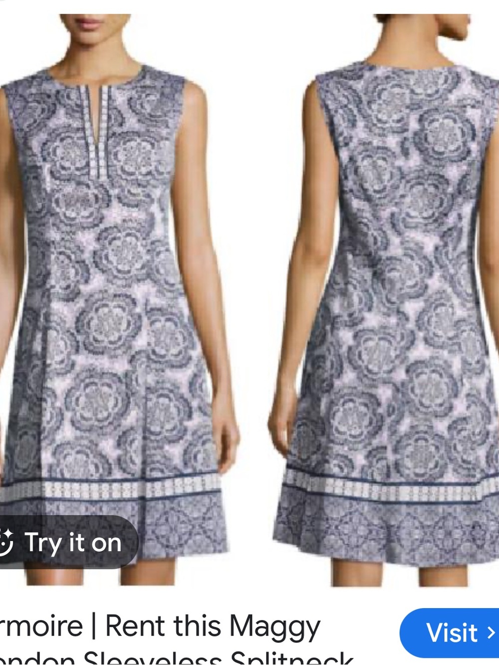 Maggy London Navy and White Sleeveless Splitneck Shift Dress